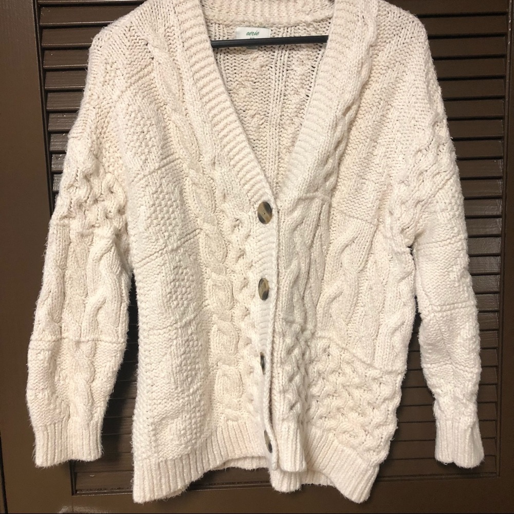 Aerie Oversized Cable Cardigan in Natural
